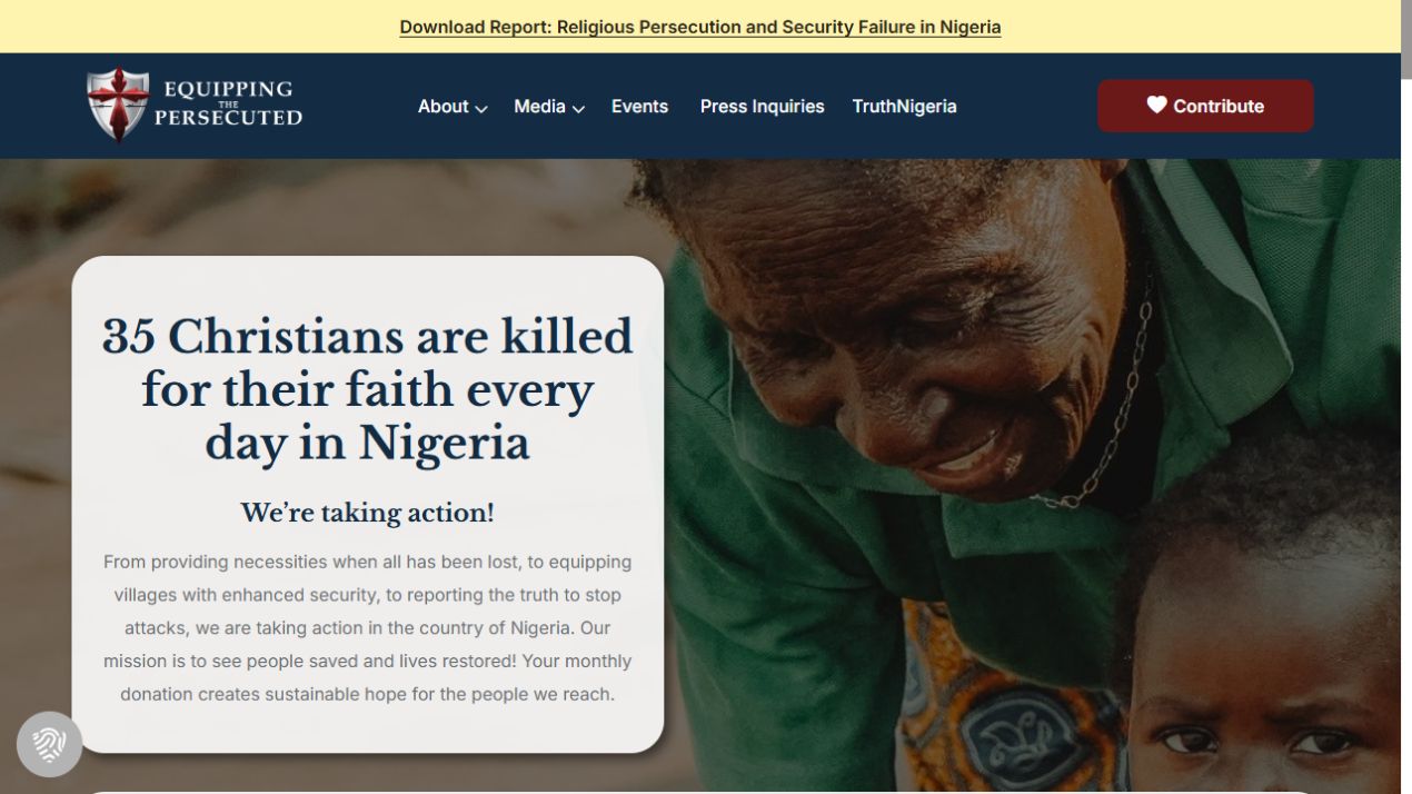 Equipping the Persecuted homepage screenshot
